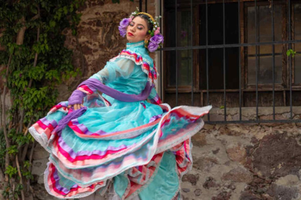 pretty woman wearing traditional costumes dress typical and folklore